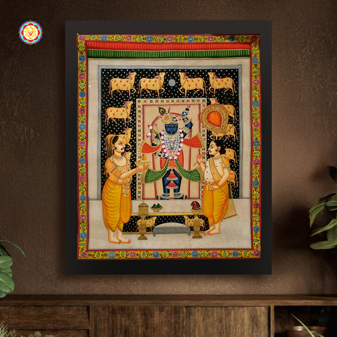 Shrinathji darshan handpainted pichwai in traditional heritage style