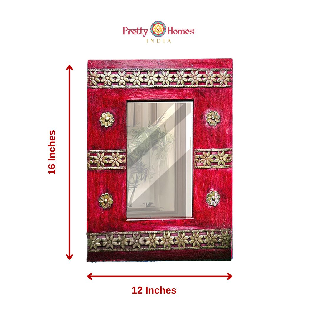 Pink wooden mirror with brass inlay – 16x12 inches



