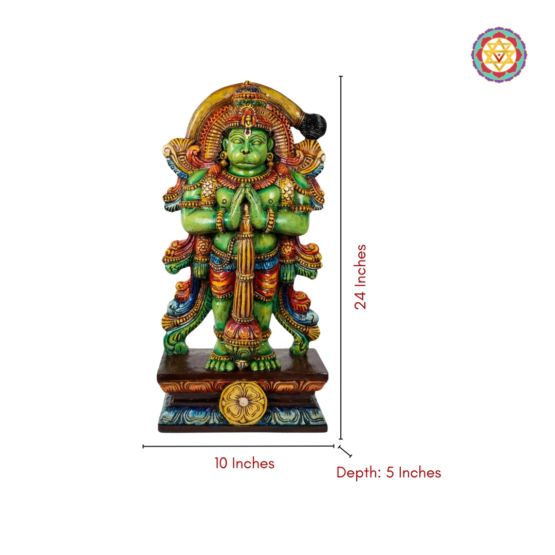 handcrafted lord hanuman wood sculpture with intricate detailing