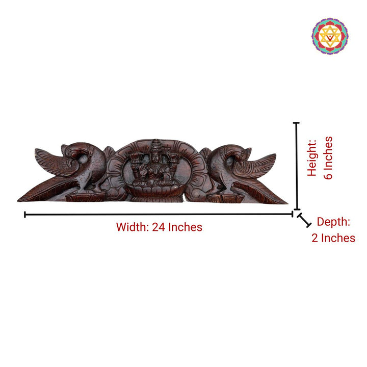 Graceful Horizontal Lakshmi Panel with Parrots – Handcarved Wood Decor