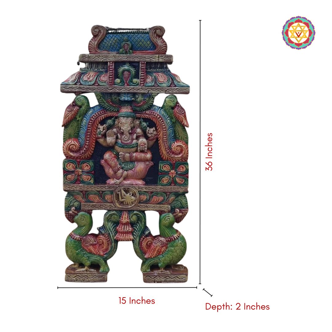 Dimensional view of handcarved Vagai wood Ganesha panel