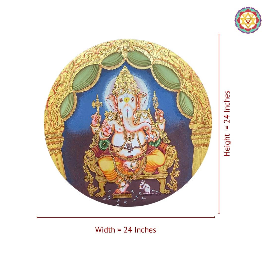 Close view of Tanjore Ganesha wall plate showing gold accents