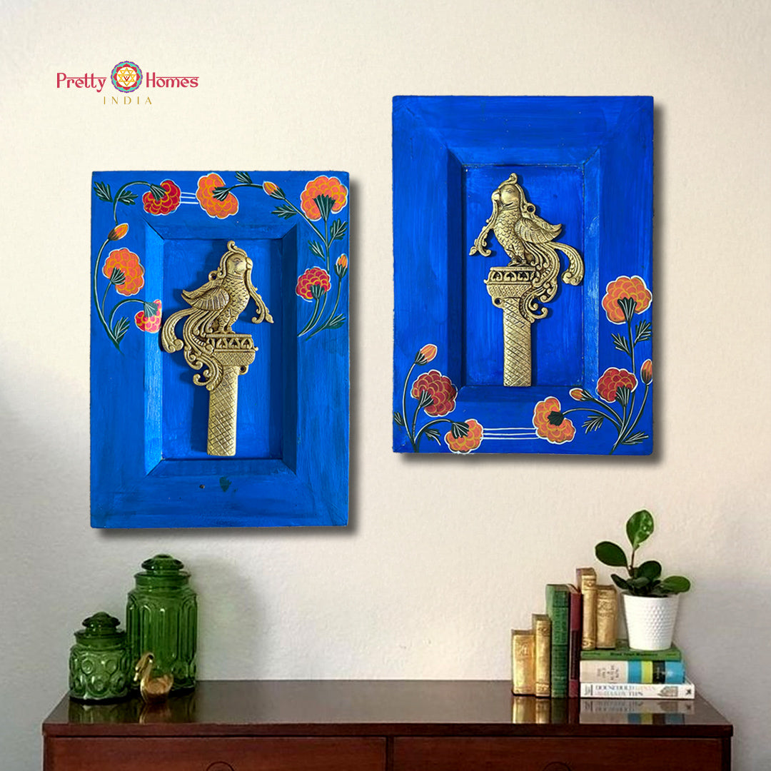 pair of brass annapakshi wall decor pieces full view