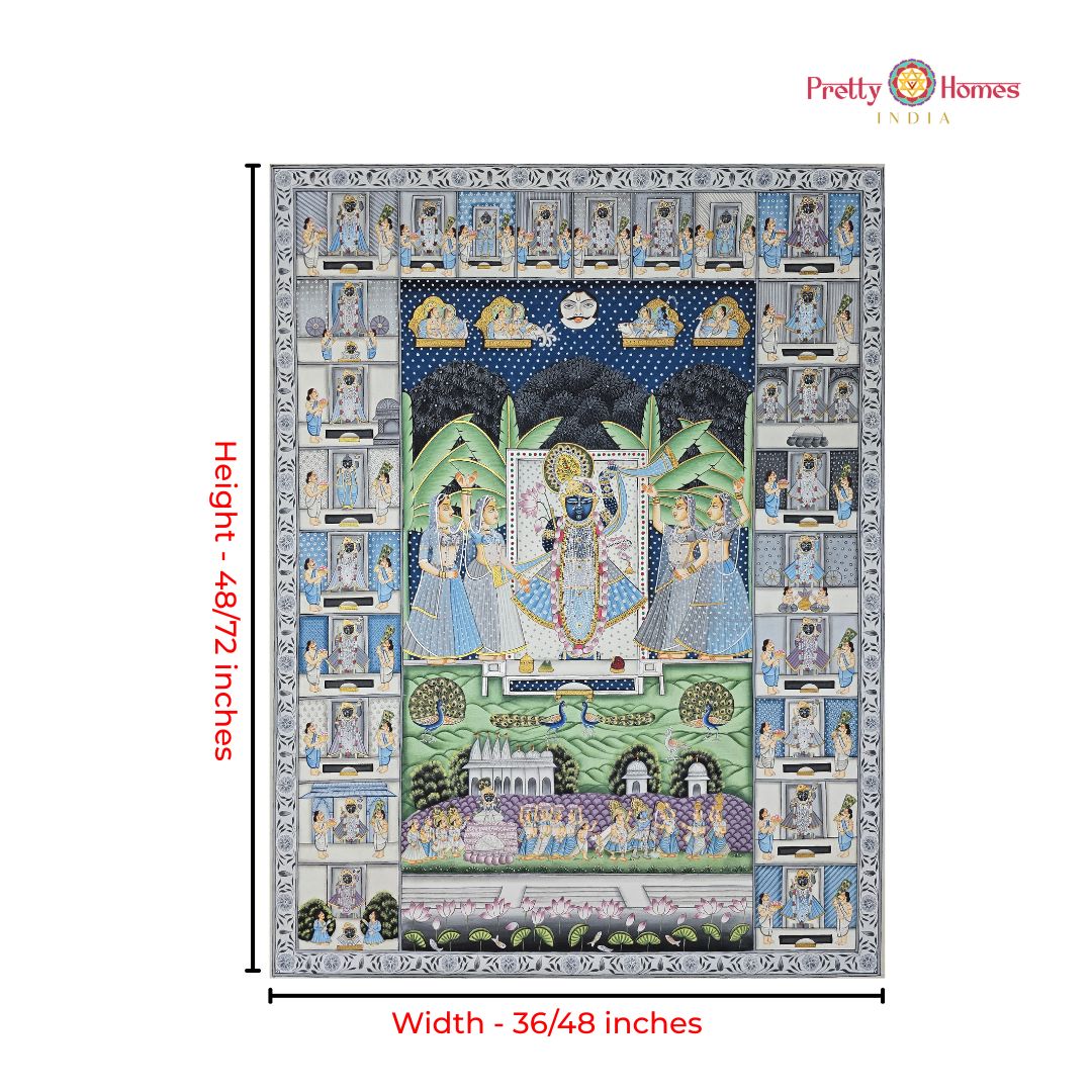 Large Handpainted Pichwai – Shrinathji Darshan with Intricately Detailed Border