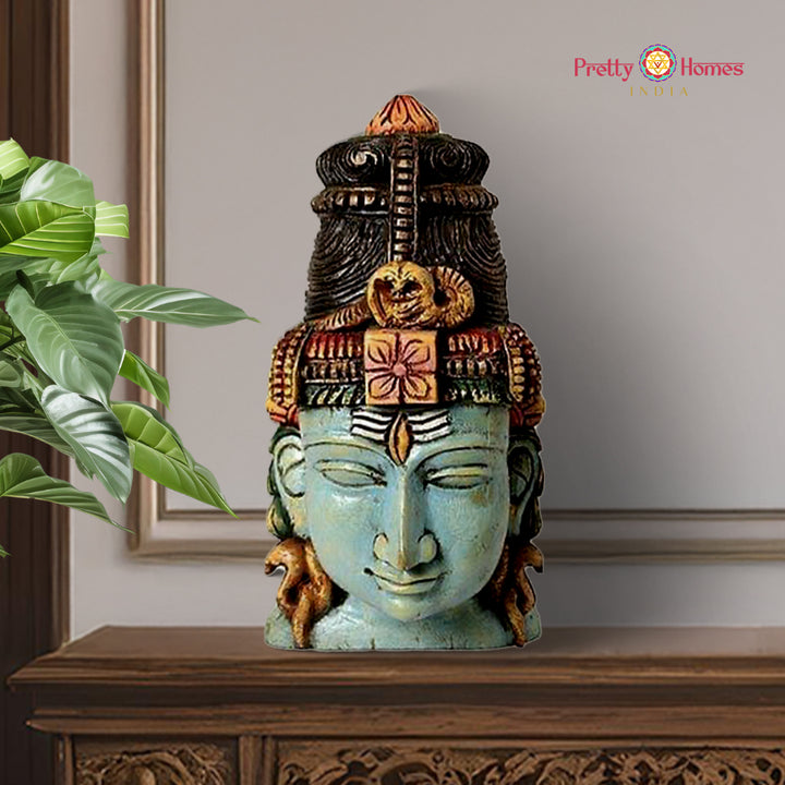 Woodcarved Shiva Head /Shiva Bust Sculpture.