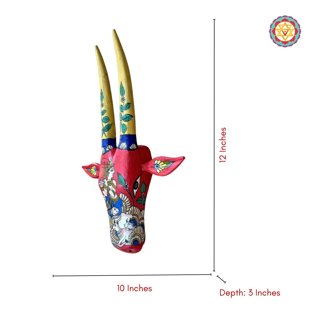 wood carved ,hand painted decorative wall mountable cow heads /nandi head and Red Krishna handpainted