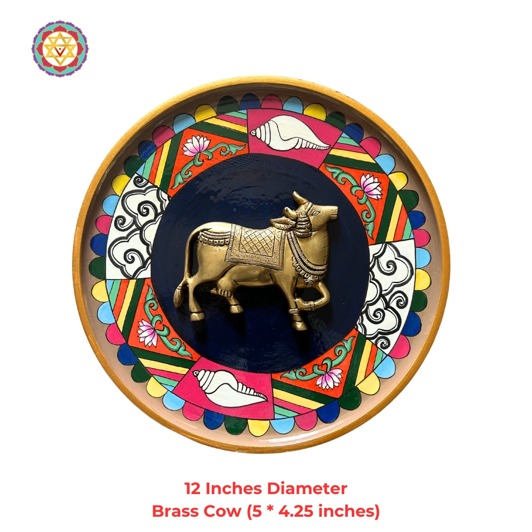 Brass cow on handpainted frame - (set of 2)