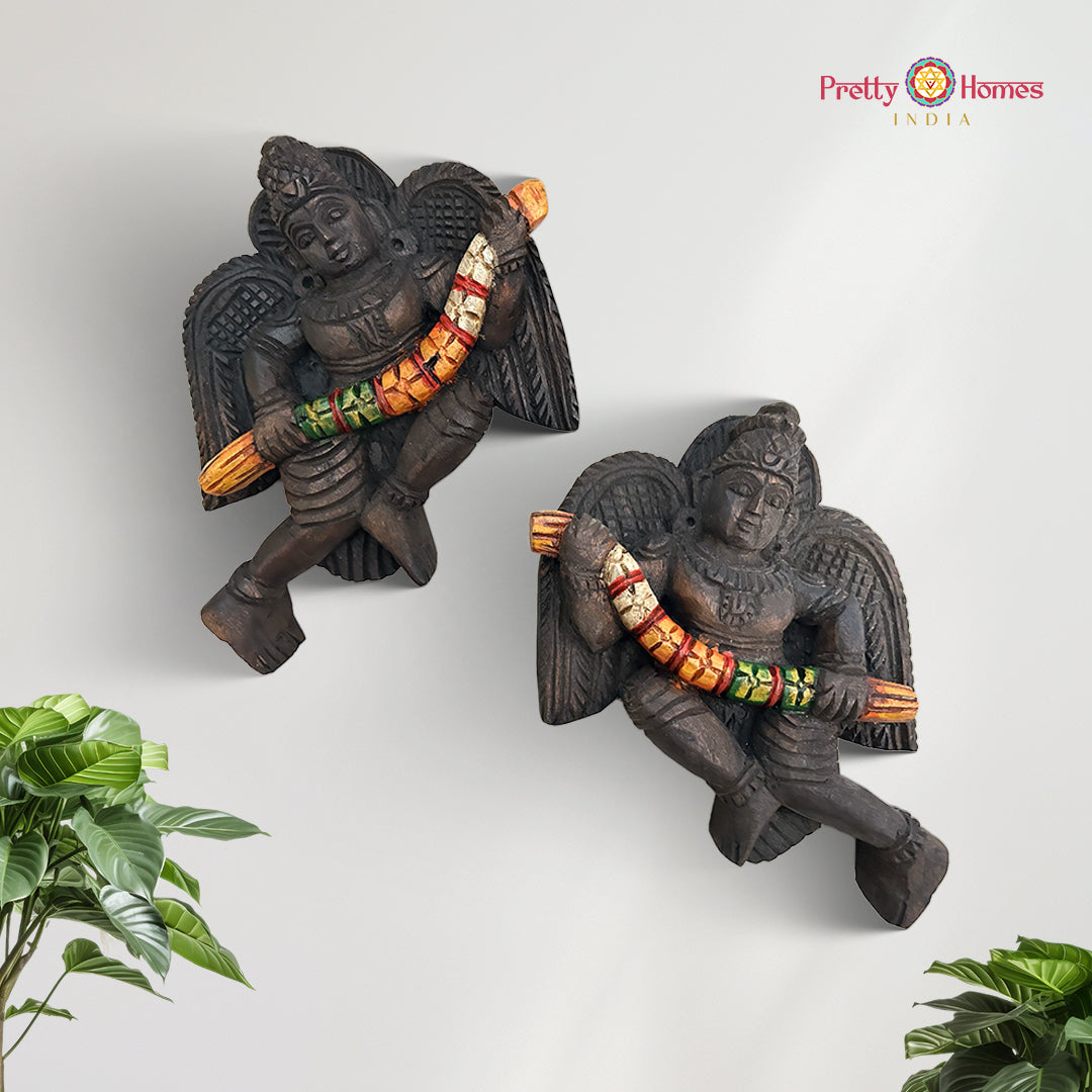 woodcarved gandharva angel pair wall sculpture in medium size