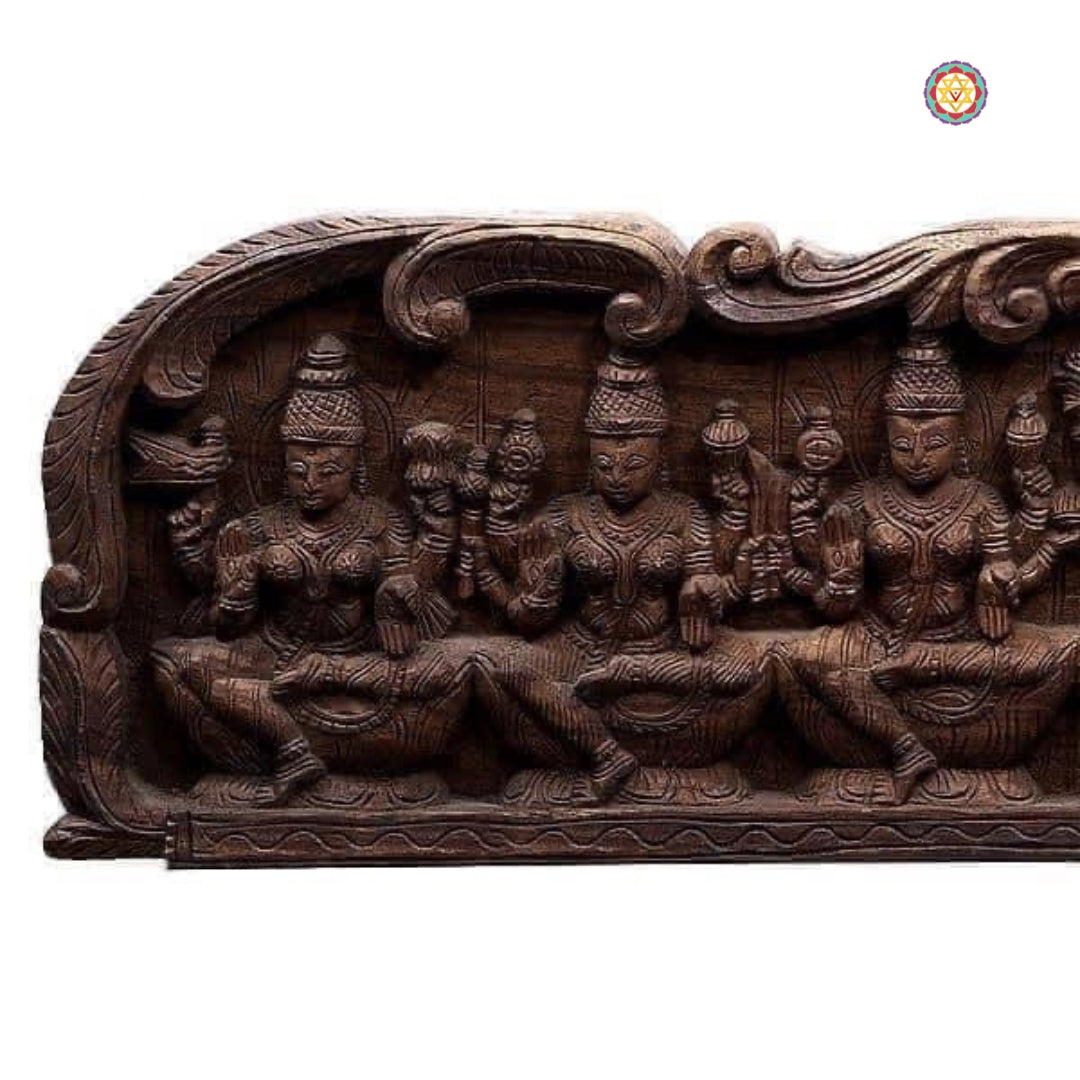 Wooden Ashtalaxmi panel — handcarved spiritual decor for home temple.