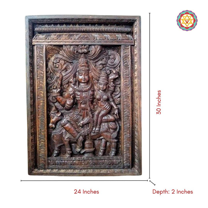 Dimensions of vertical Shiva Parvati wood panel – 30x24 inches