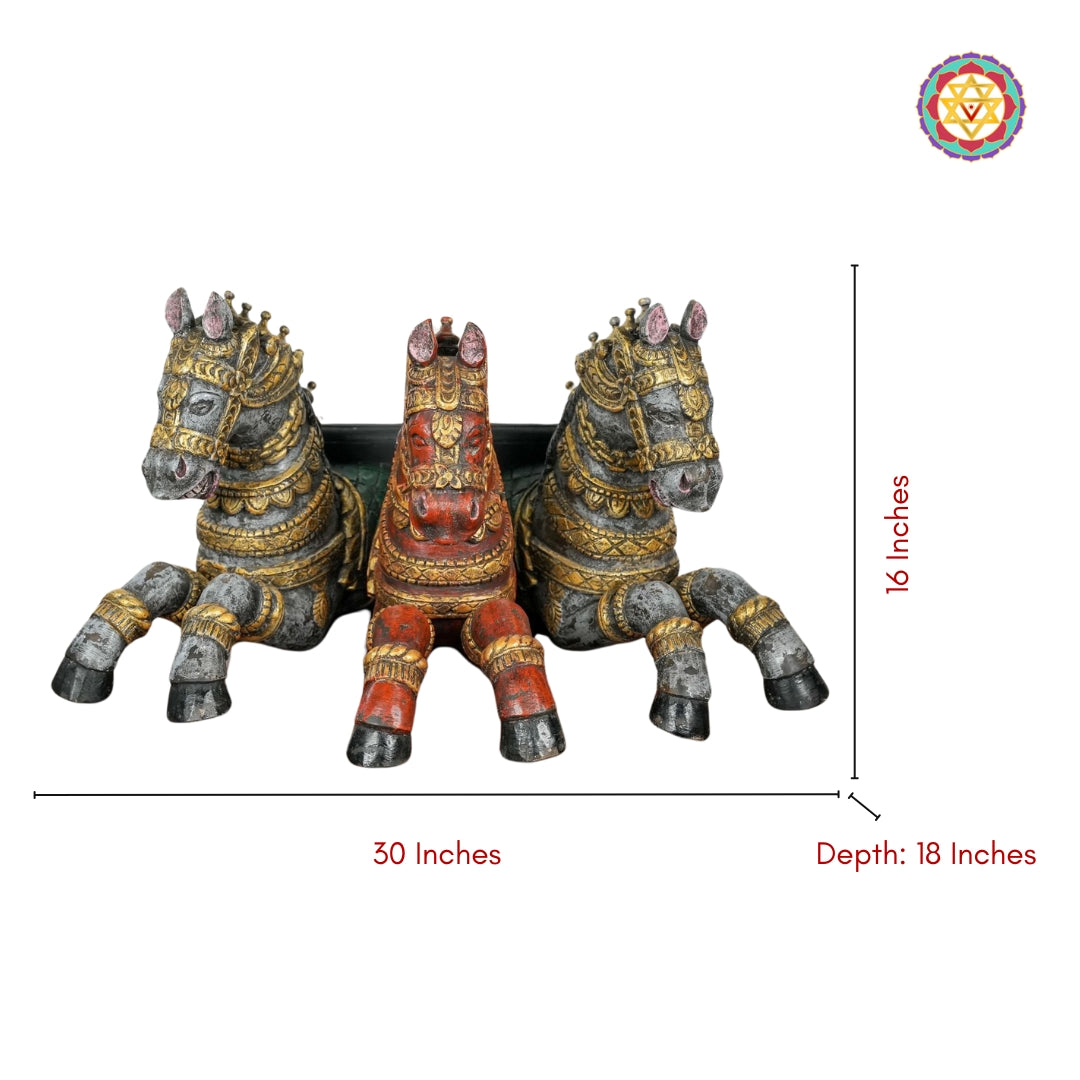 Wooden horse wall sculpture trio showcasing elegant carving work