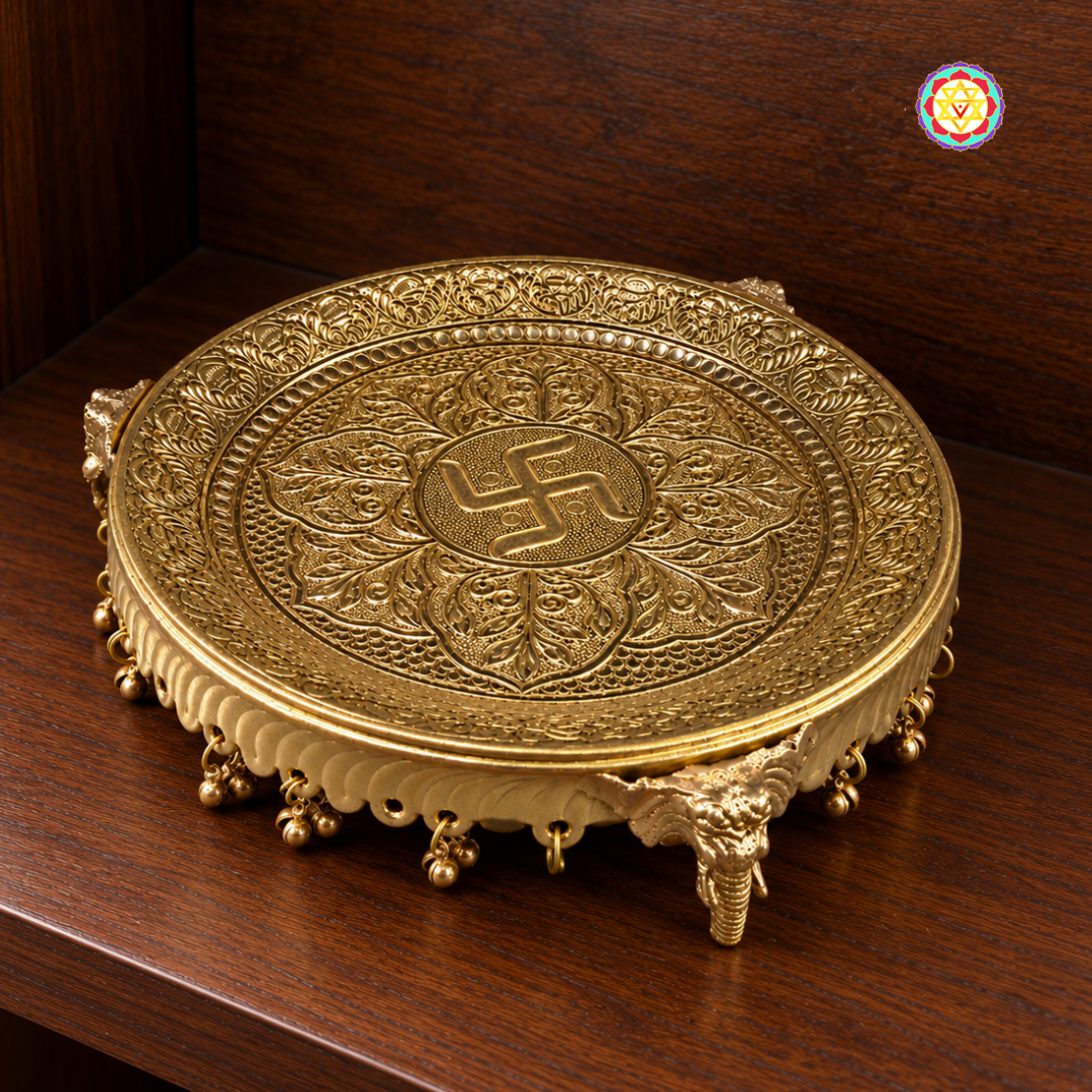 Brass Elephant Design Pooja Plate with Ghungroos