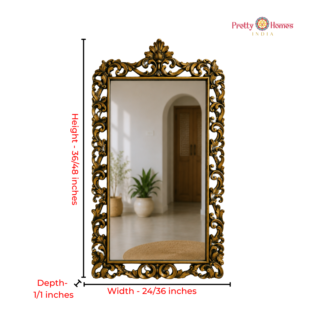 Modern Handcrafted Antique Gold Wooden Mirror