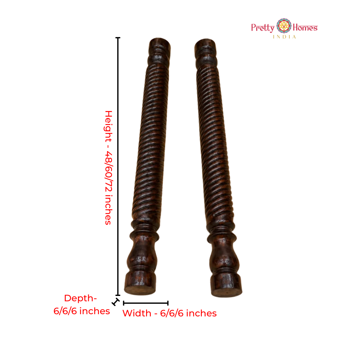 Woodcraft Chettinad-Style Pillars in Mahogany Wood