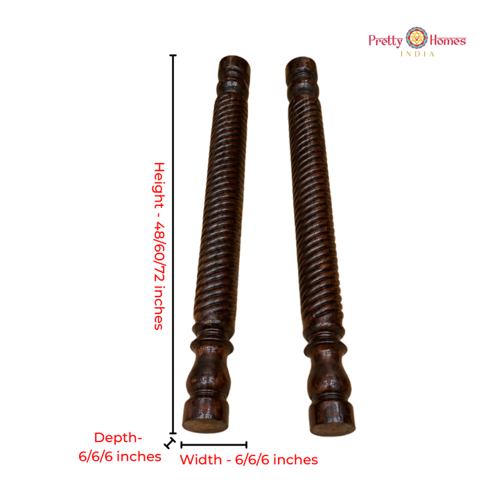 Woodcraft Chettinad-Style Pillars in Mahogany Wood (Single)