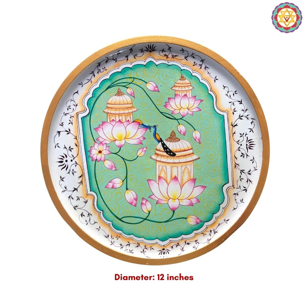 Handpainted Pichwai Wall Plate – Garden & Palace Scenes