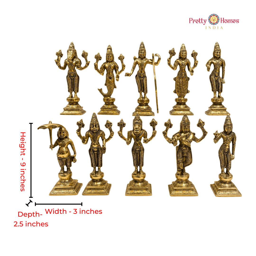 Set of 10 Brass Dashavataram Idols – Superfine Finish