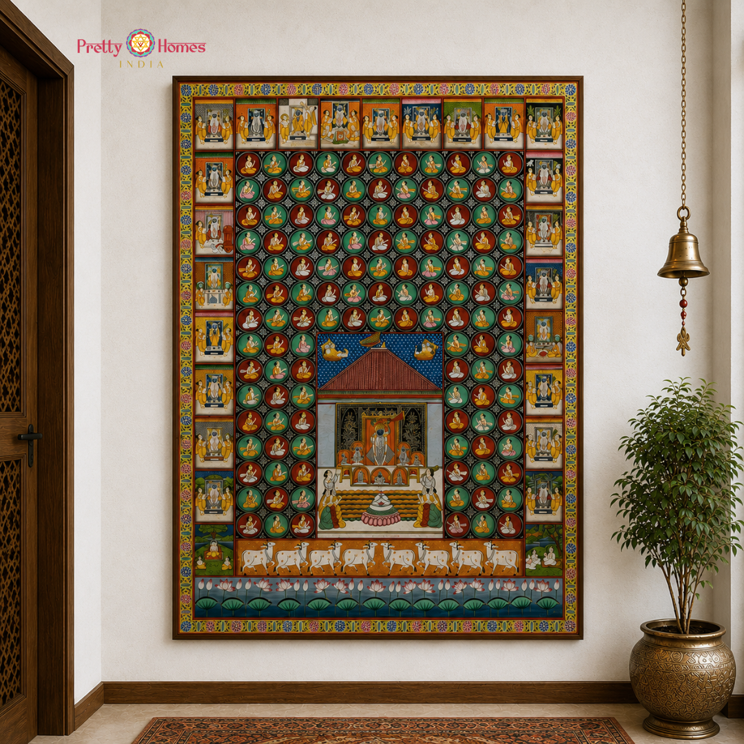 Hand-Painted Pichwai – Shrinathji Chaurasi Vaishnav Pichwai