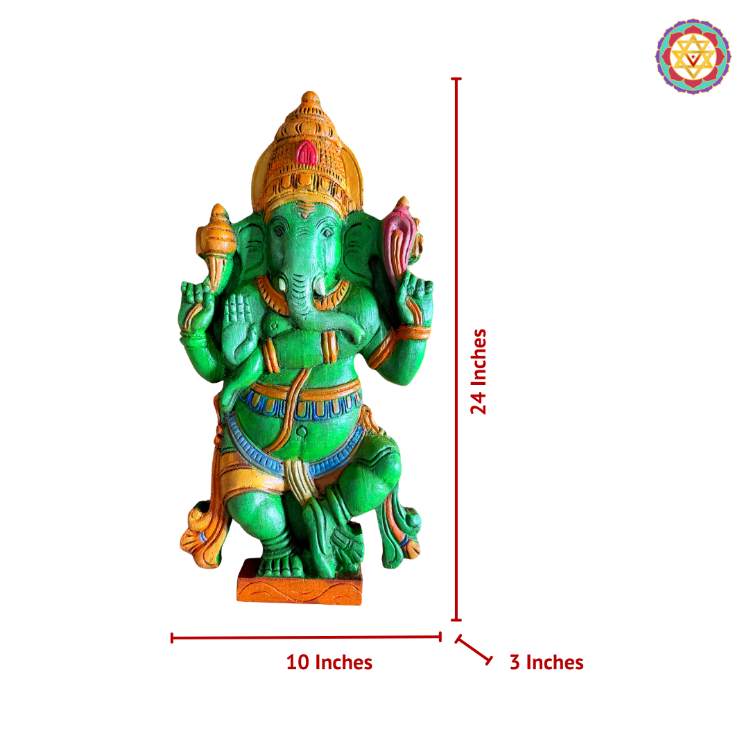 Back view of multicolour wooden dancing Ganesha carving