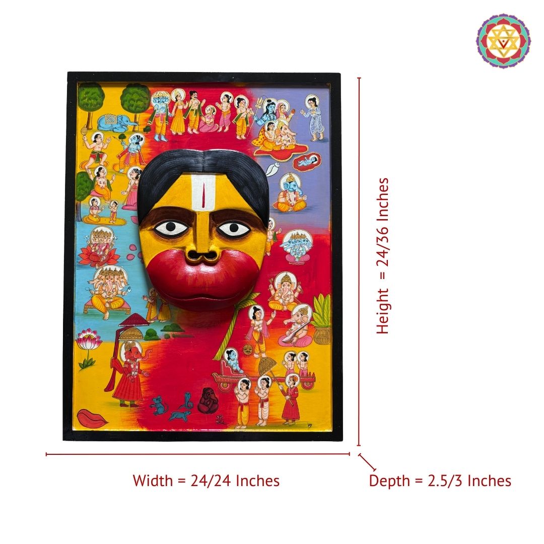 3D Hand-Carved Wooden Hanumanji – Indian Vintage Style Mythological painting frame