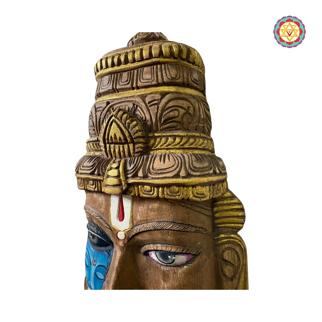 18” Handcarved Vishnu Mask – Intricate Krishna Handpainting on Wood