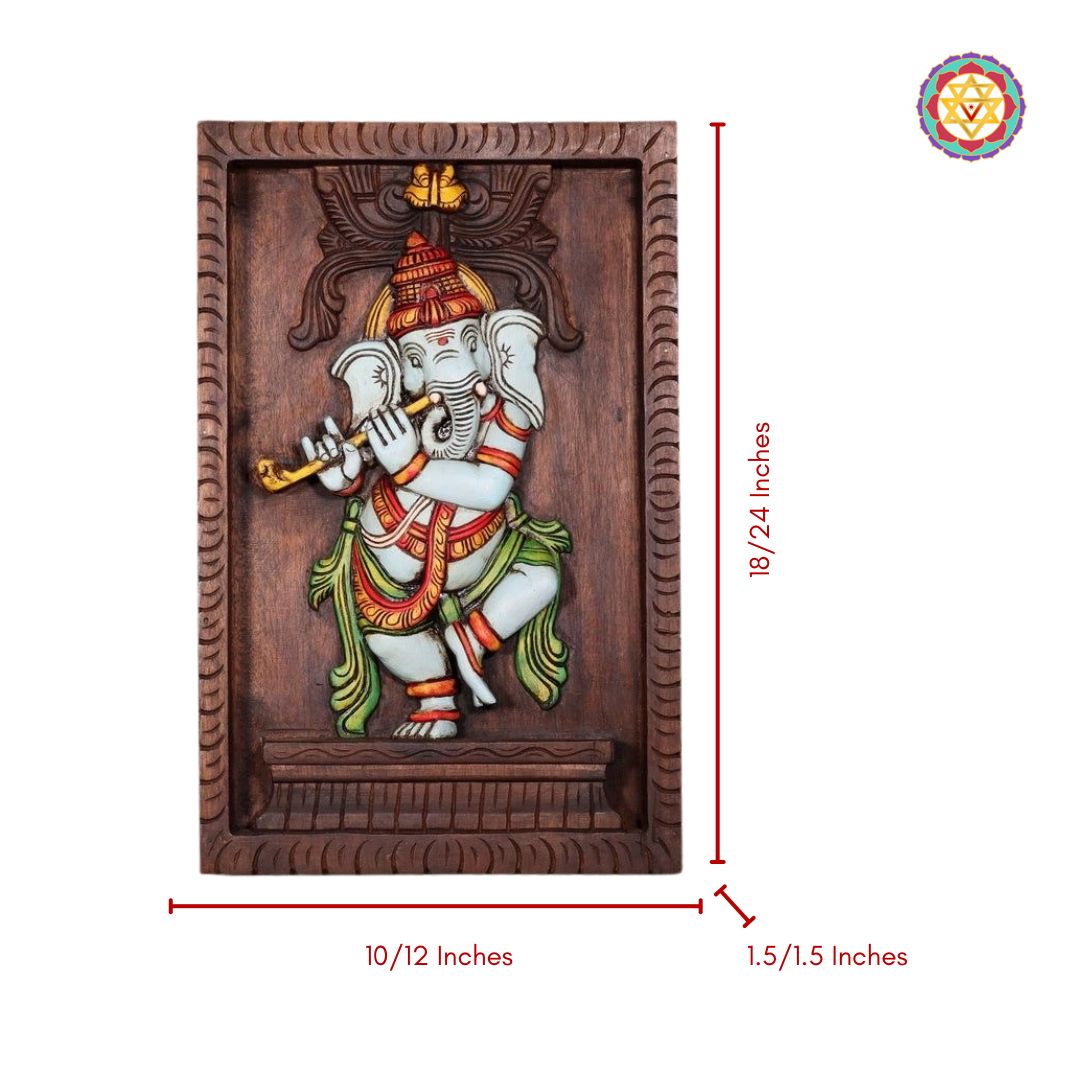 woodcarved murli /flute Ganesha frame.wall hanging