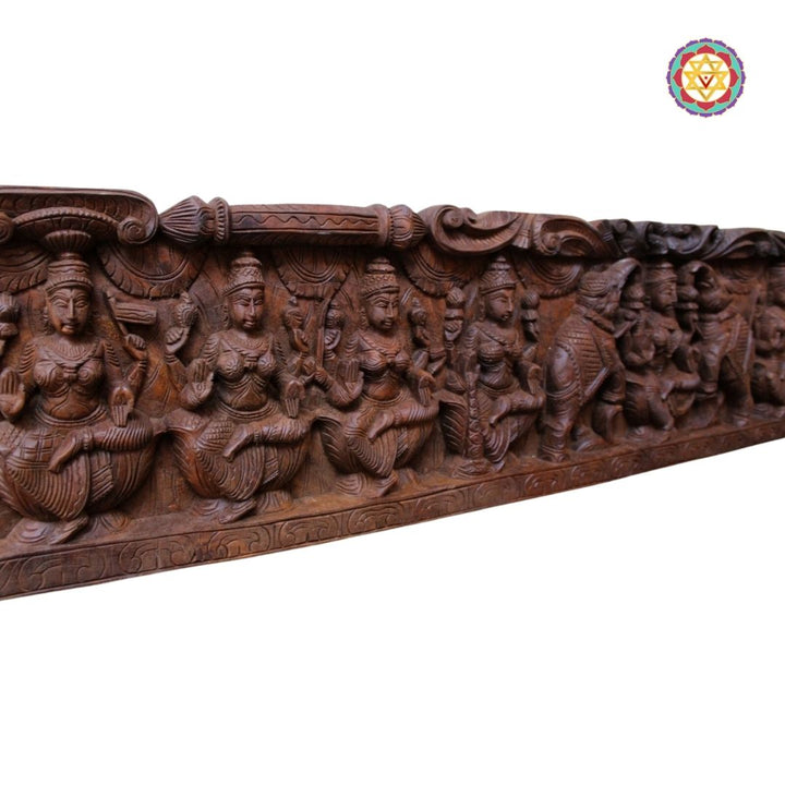 Intricately Carved Horizontal Ashtalakshmi Panel with Gajalakshmi in the Centre – Wall Mountable Divine Art