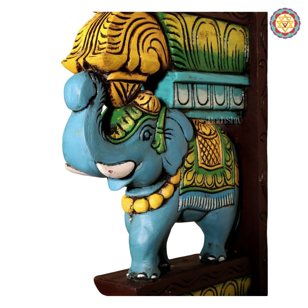 Vibrant multicolour wooden elephant corbels for wall décor