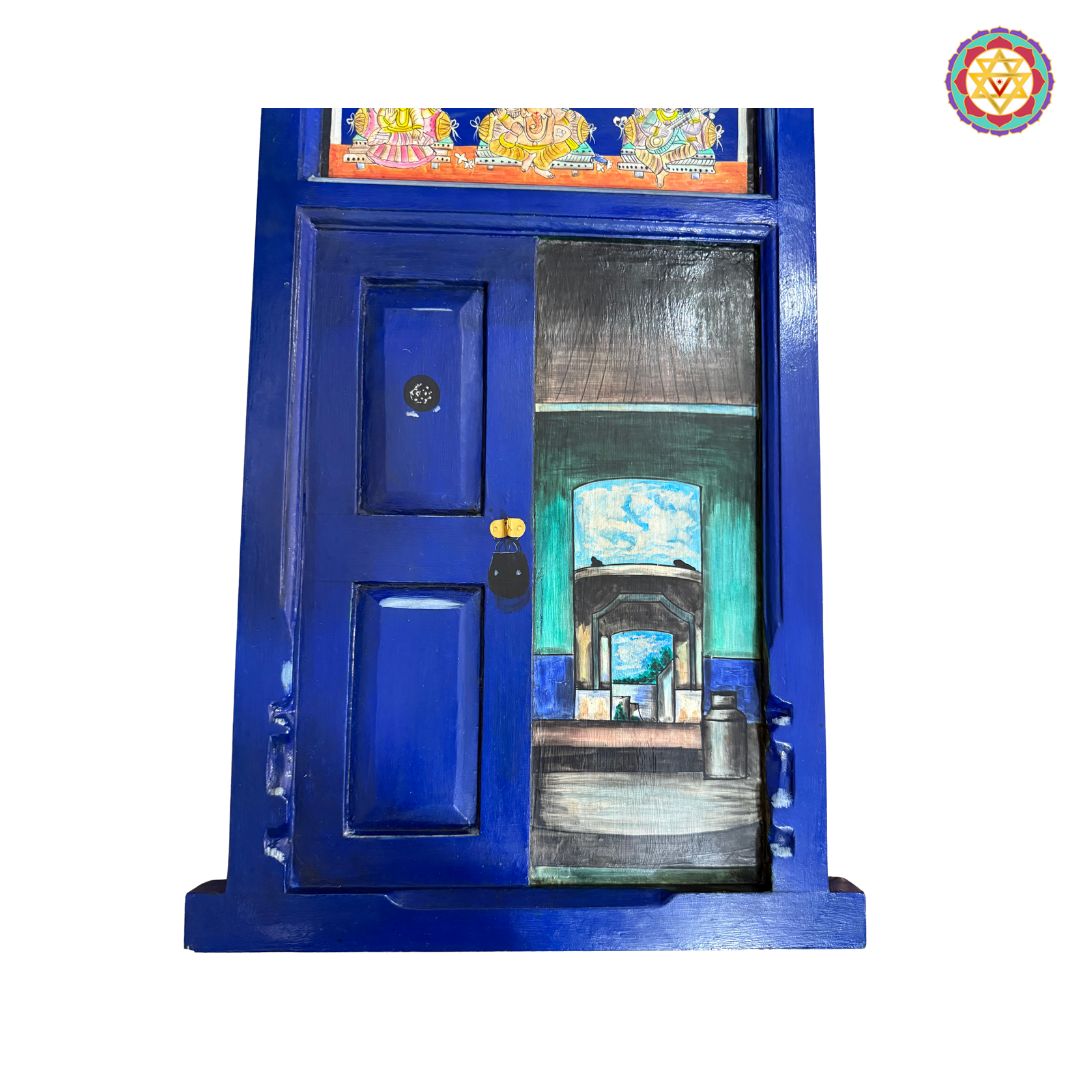 Vintage Style Handpainted Wooden Window with Lock – Wall Mountable