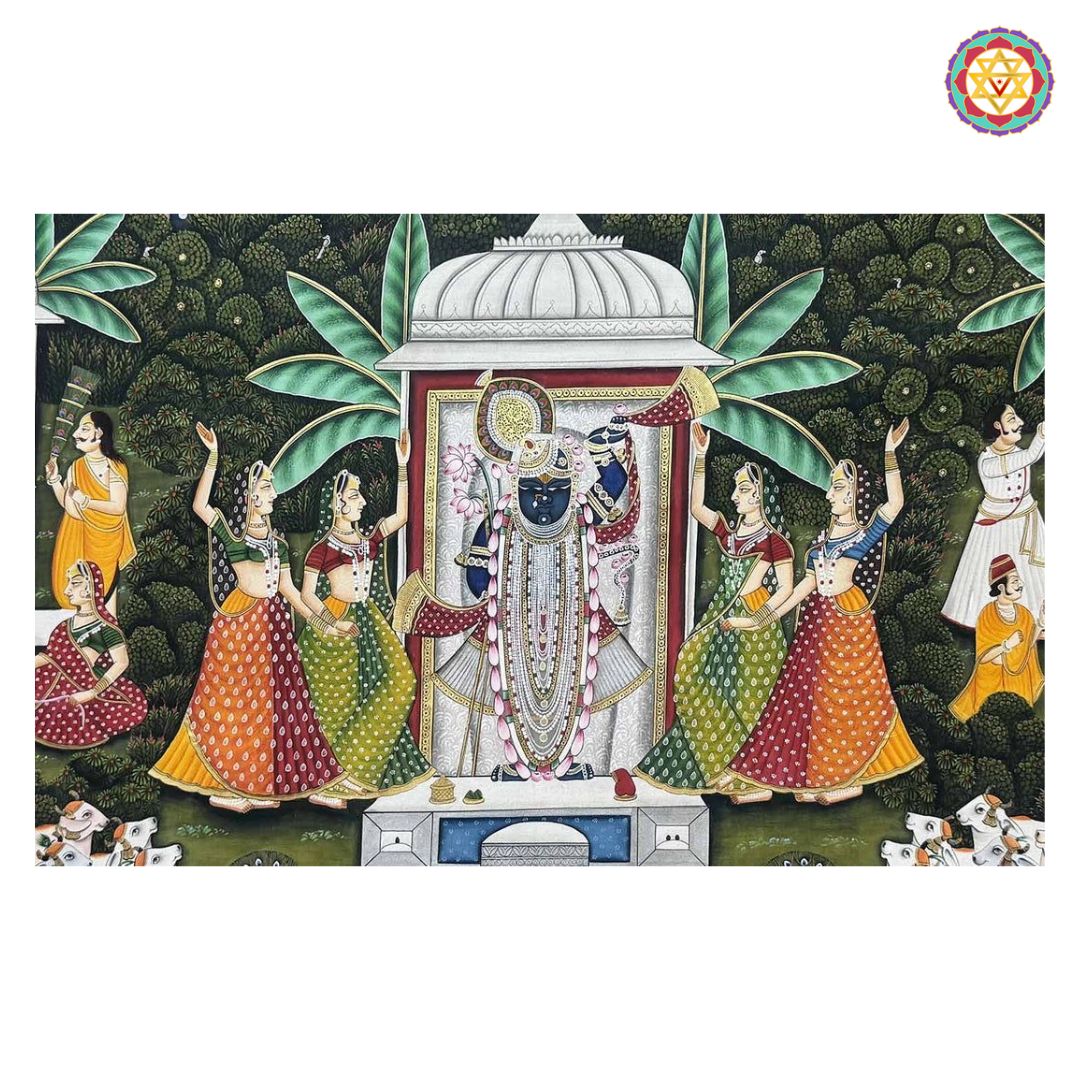 Hand-Painted Pichwai – Teen Darshan (Traditional Pichwai)