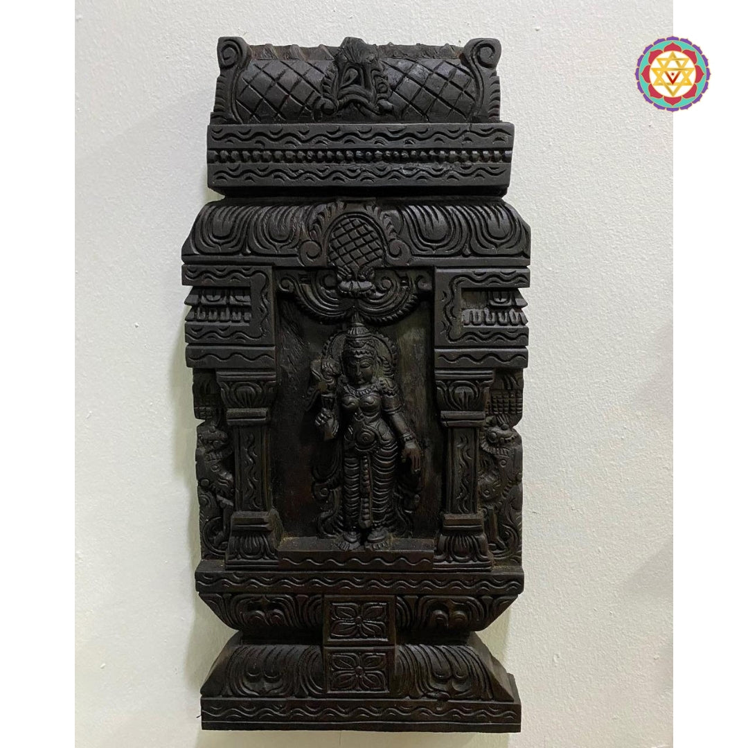 woodcarved Meenakshi Amman wall mount /panel.temple gopuram style wall hanging