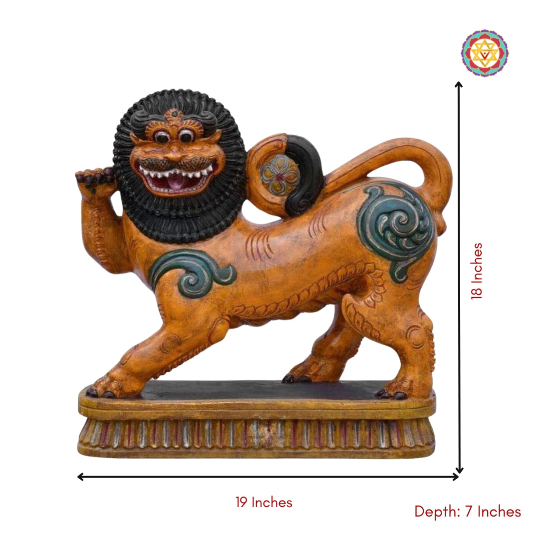 Handcarved in Wood Temple Lion (Yali) Sculpture