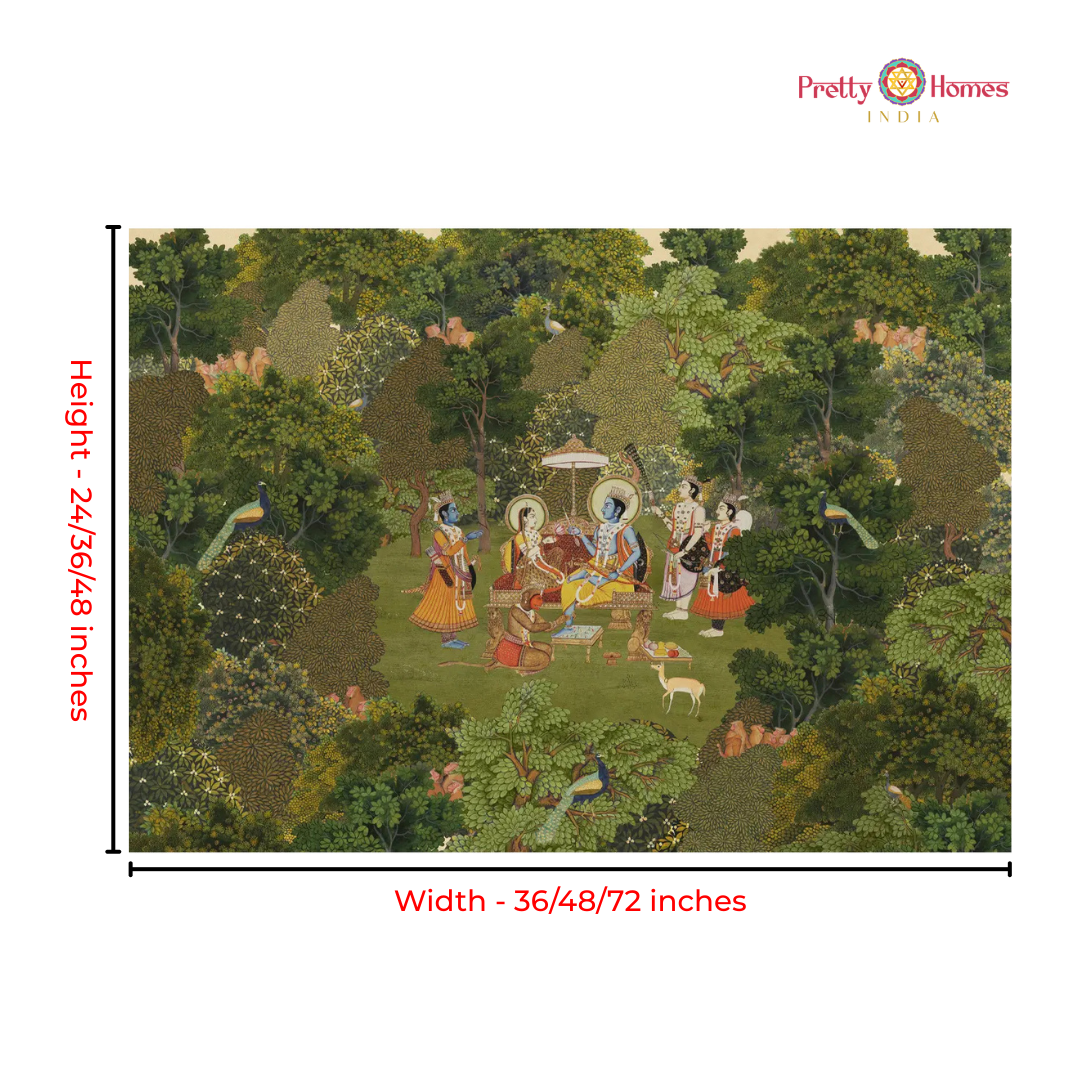 Handpainted pichwai Ram Darbar – Forest Scenes