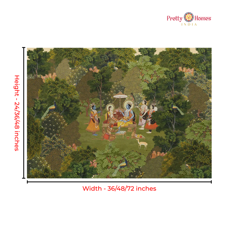 Handpainted pichwai Ram Darbar – Forest Scenes