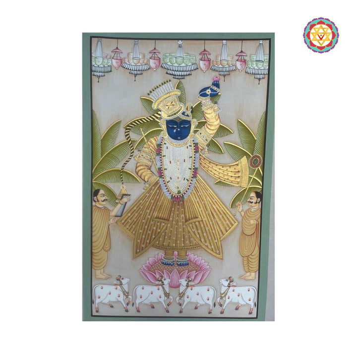 Vintage Style Hand Painted Pichwai – Shrinathji Darshan