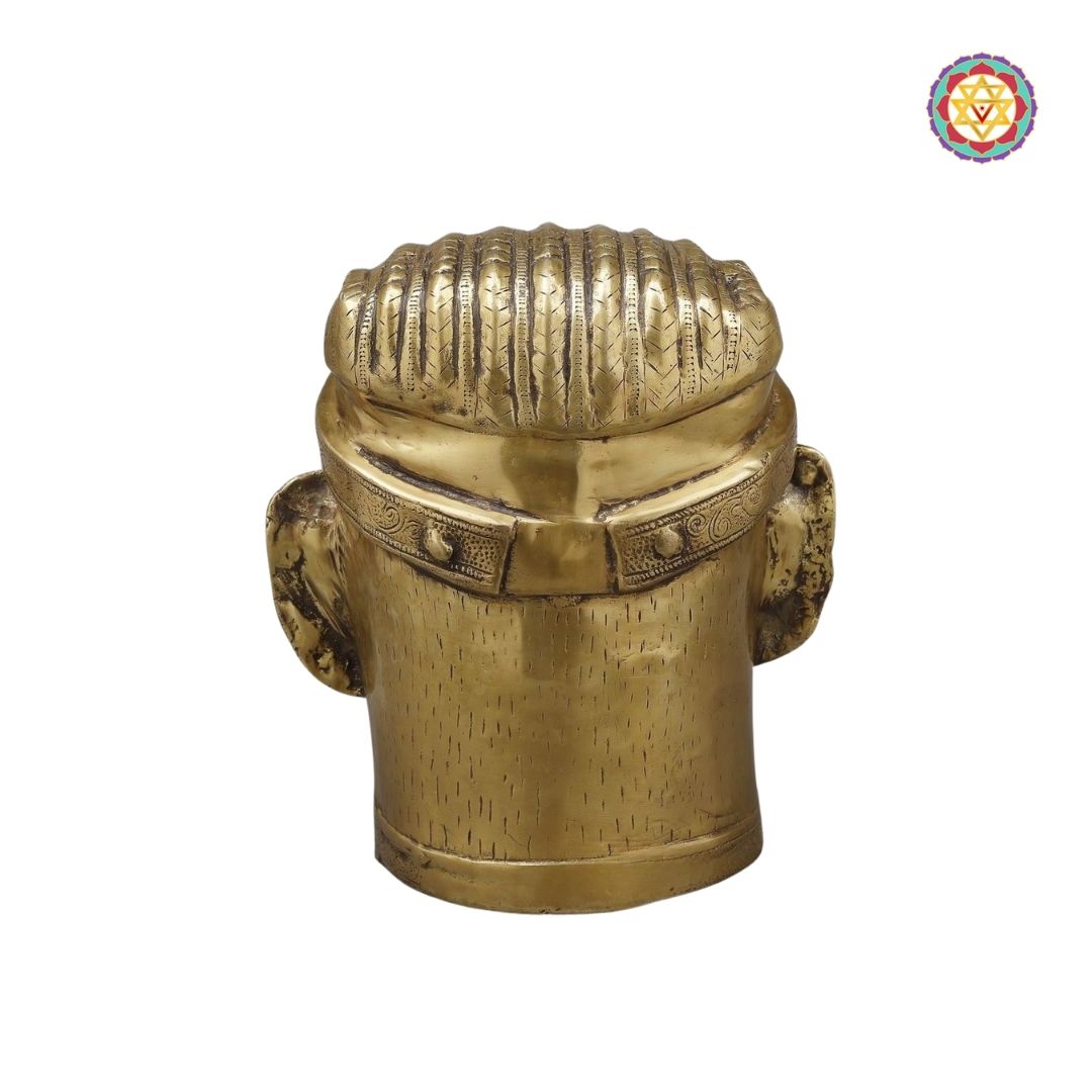 front view of Shiva brass sculpture showing expressive divine look