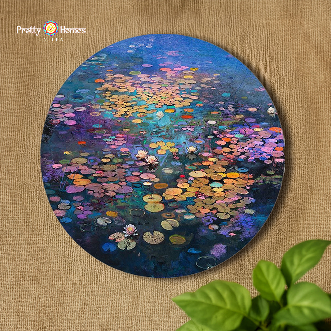 hand painted wall plate abstract lotus pond serene lotus pond artwork wooden wall decor