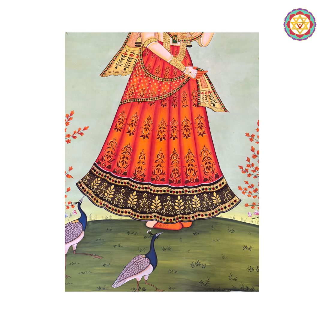Royal Princess with Lotus – Rajasthani Miniature hand Painting