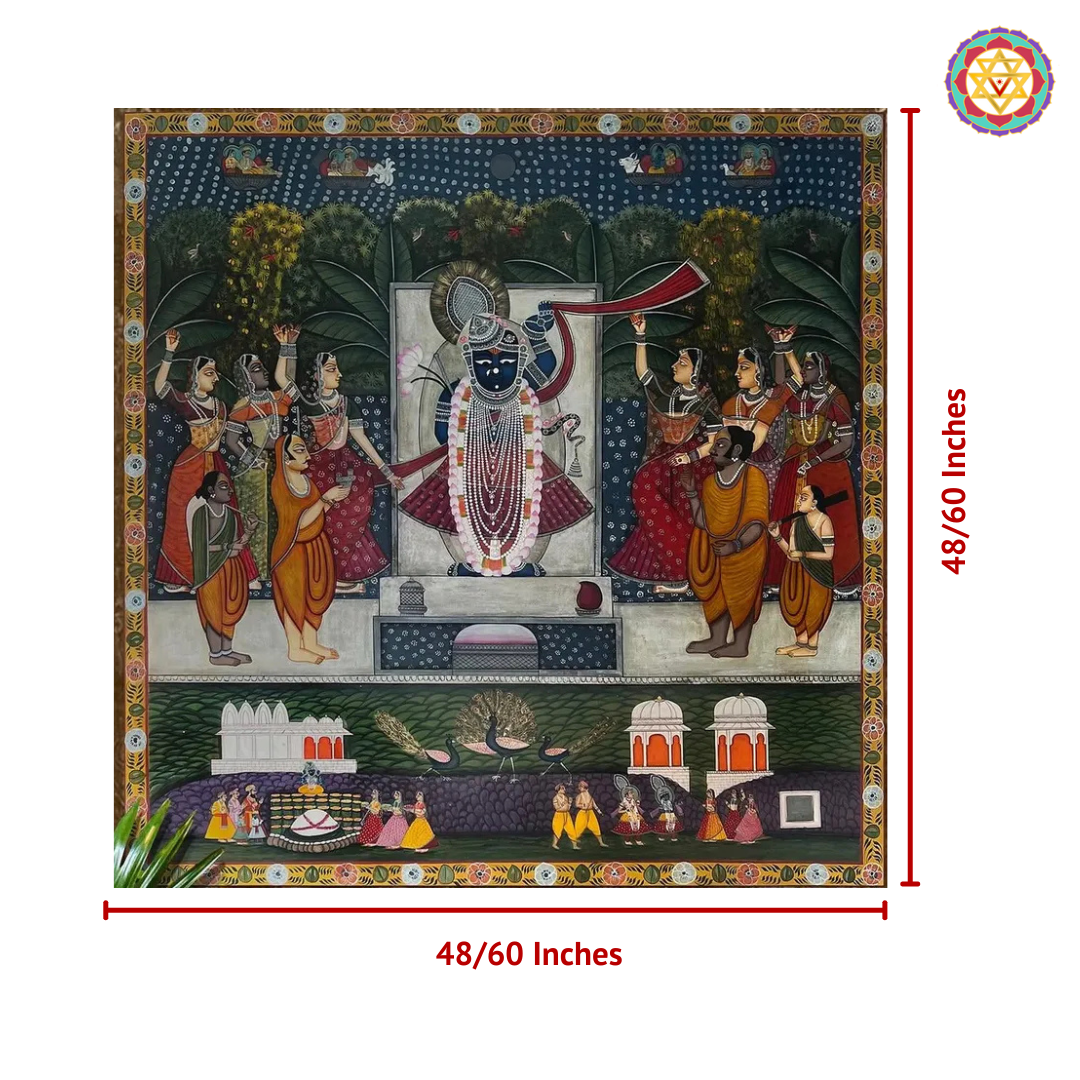 Handpainted pichwai -Sharad Poornima Raas – Shrinathji with Gopikas