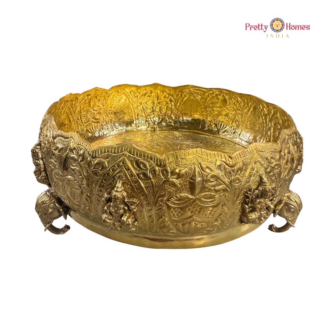 Super Fine Brass Ashtalakshmi Uruli with Elephant Legs