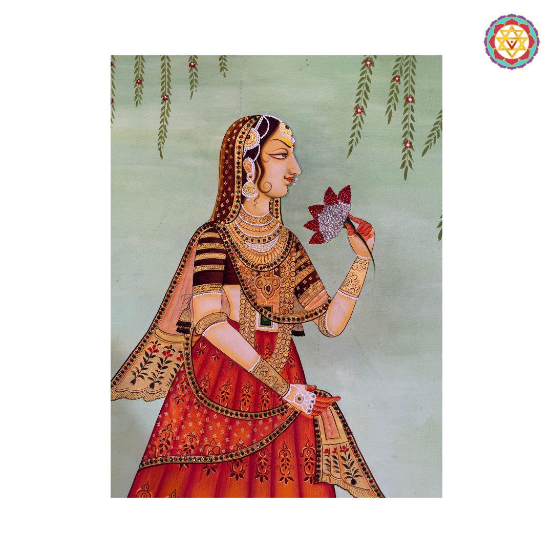 Royal Princess with Lotus – Rajasthani Miniature hand Painting