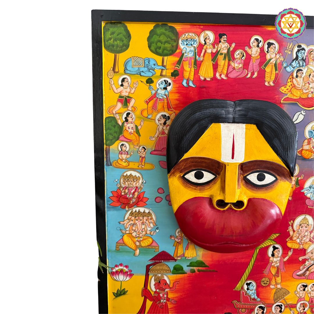 3D Hand-Carved Wooden Hanumanji – Indian Vintage Style Mythological painting frame