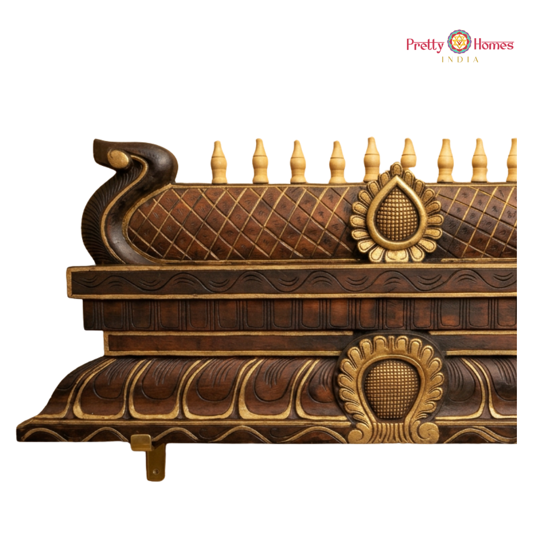 Woodcarved Chettinad-Style Temple Gopuram Panel