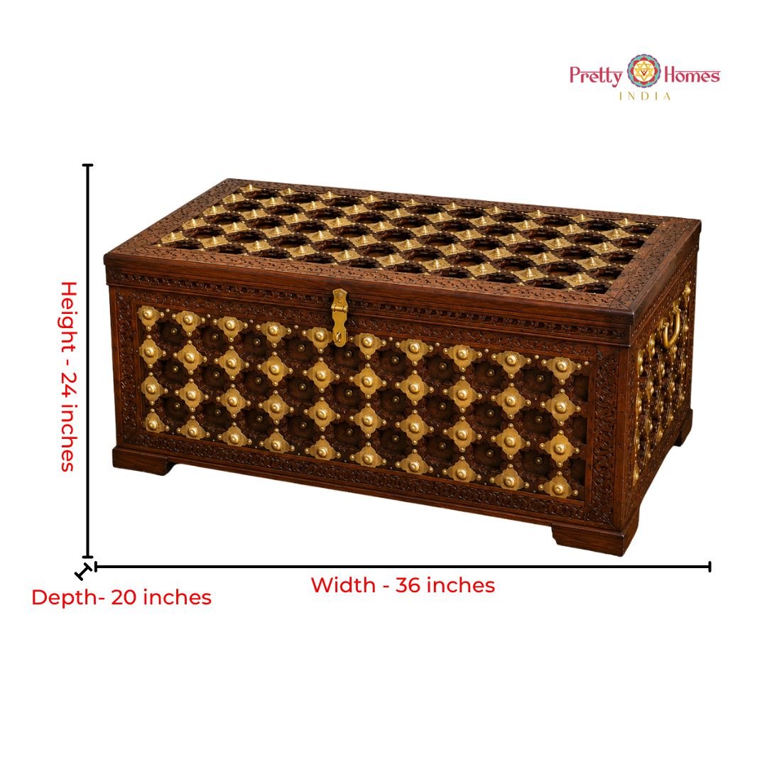 Wooden Storage Trunk / Coffee Table with Detailed Brass Work