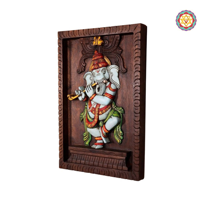 woodcarved murli /flute Ganesha frame.wall hanging