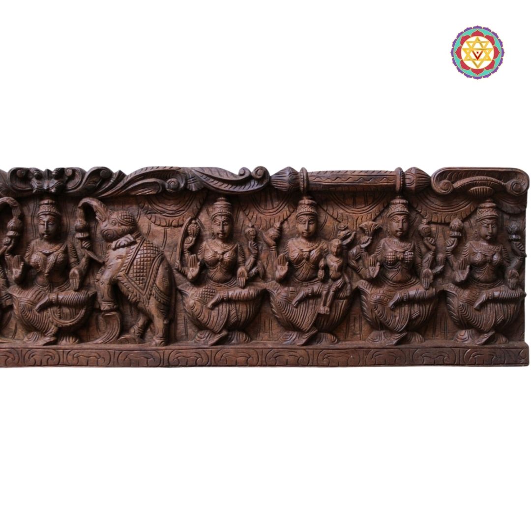 Intricately Carved Horizontal Ashtalakshmi Panel with Gajalakshmi in the Centre – Wall Mountable Divine Art