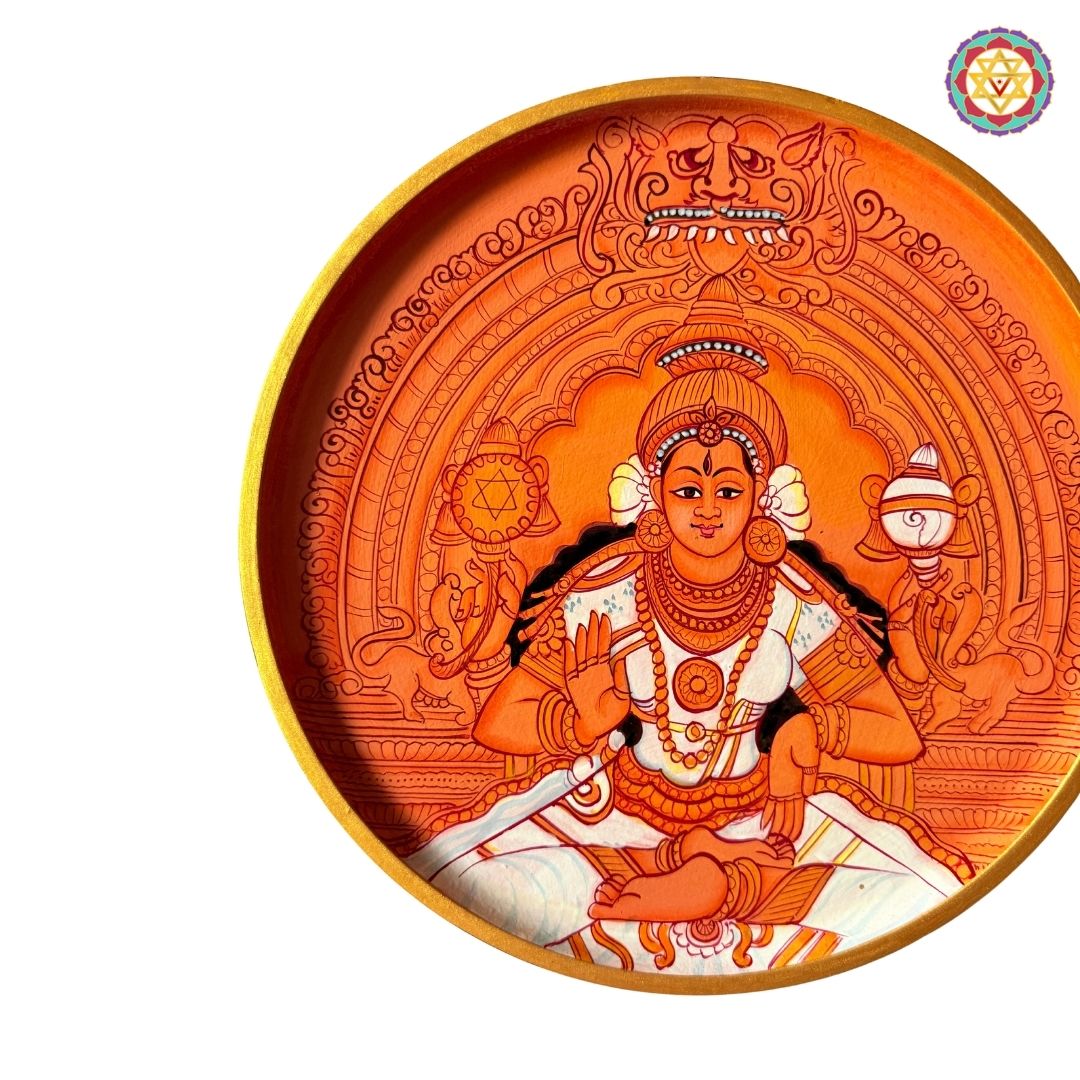 Close detail of Tripura Sundari Kerala mural showing facial features and ornamentation