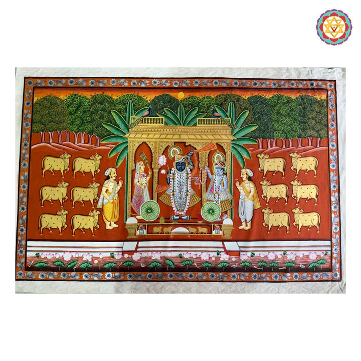 Shrinathji Arti with Rising Sun – Traditional Pichwai Glory, handpainted pichwai