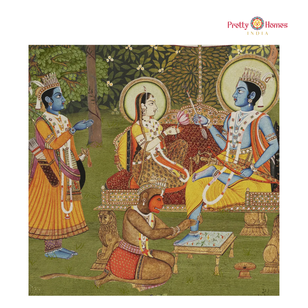 Handpainted pichwai Ram Darbar – Forest Scenes