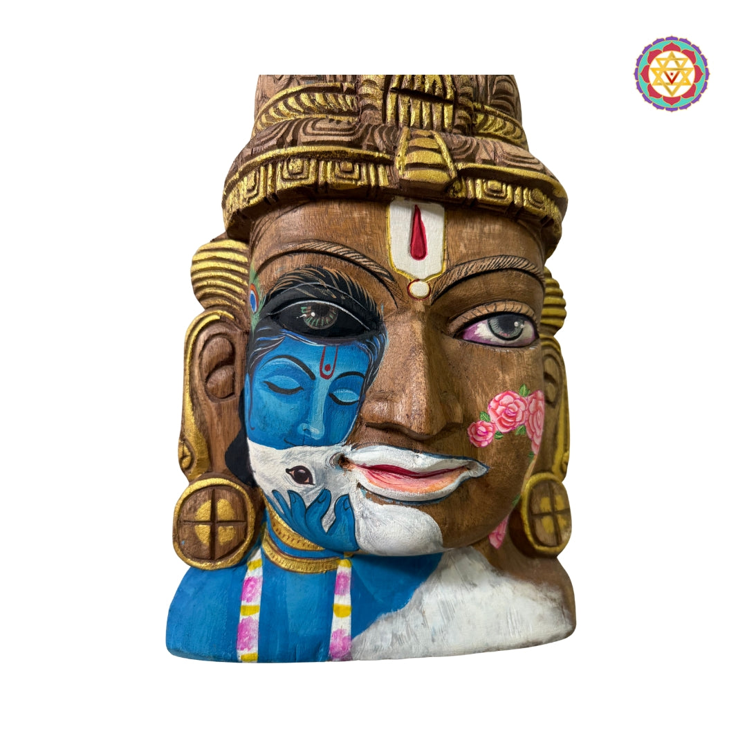 18” Handcarved Vishnu Mask – Intricate Krishna Handpainting on Wood